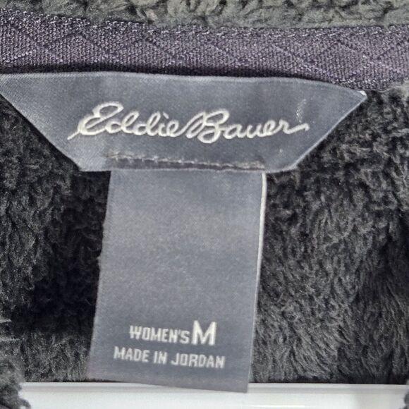 Eddie Bauer Womens Fuzzy Fleece Black Long Sleeve Full Zip Hooded Coat Jacket M - Picture 3 of 14